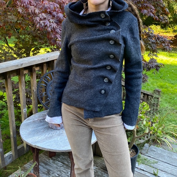 gro a live Sweaters - GRO a LIVE by Casch Abrahamsson Hoodie asymmetrical Button Jacket Wool grey 36